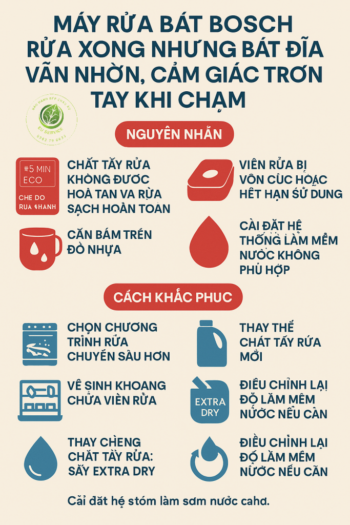 Sửa máy rửa bát bosch vẫn nhờn sau khi rửa