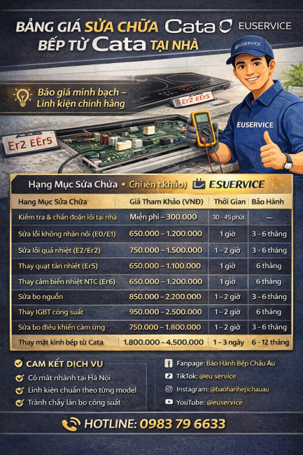 bảng giá sửa chữa bếp từ cata