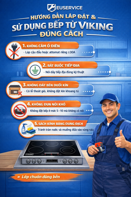 hướng dẫn lắp đặt sử dụng bếp từ viking chính hãng