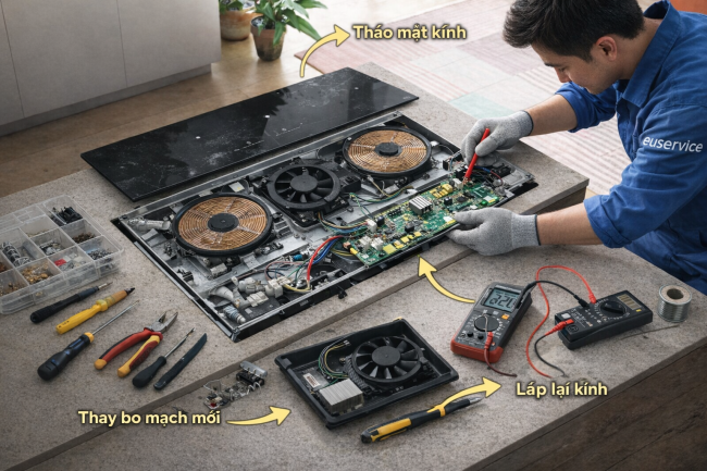 quy trình thay bo mạch bếp Elica