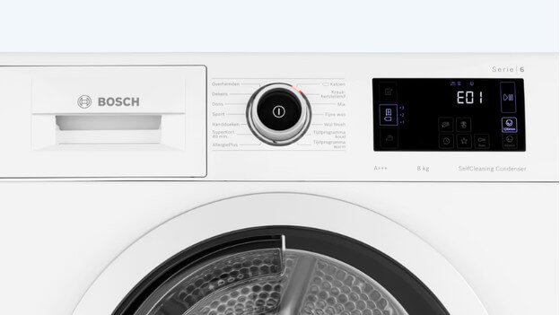máy sấy quần áo Bosch mã lỗi e01 và e02