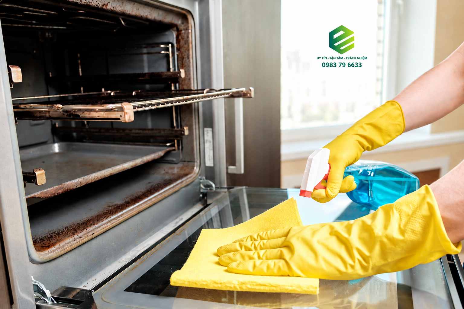 hướng dẫn vệ sinh mặt kính lò nướng