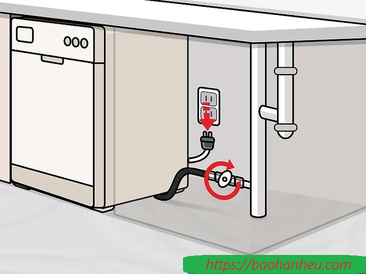 rút điện khỏi máy rửa bát trước khi tiến hành kiểm tra đo đạc