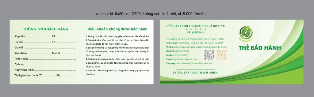 Mẫu phiếu bảo hành euservice