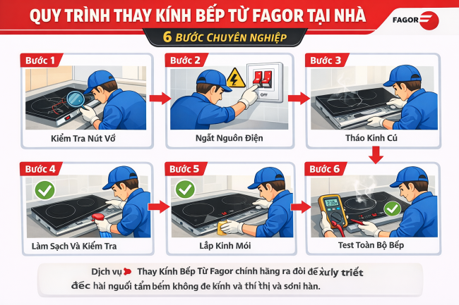 quy trình thay mặt kính bếp từ fagor chính hãng tại euservice