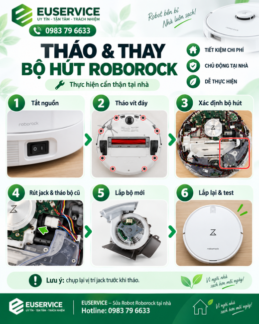 Hướng dẫn thay bộ hút Roborock tại nhà