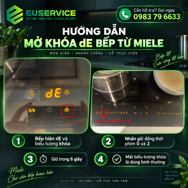 hướng dẫn mở khóa DE bếp từ miele